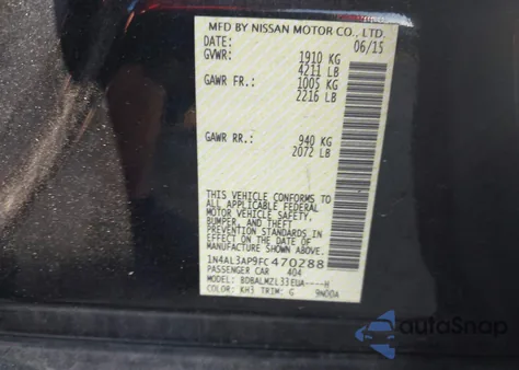 2015 Nissan Altima 2.5 Sv from USA, damaged, VIN 1N4AL3AP9FC470288
